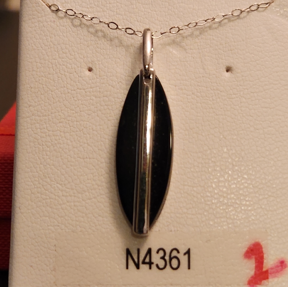 NEW STERLING SILVER 925 "BLACK LONG OVAL CRYSTAL DROP" NECKLACE